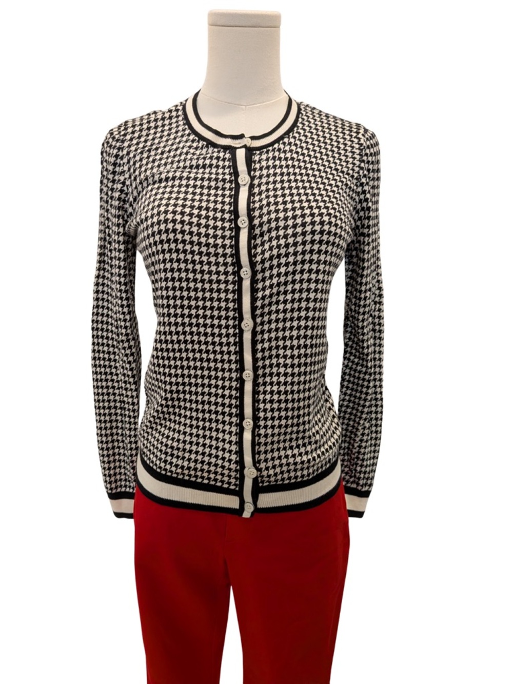 Talbots Black & White Houndstooth Button Cardigan